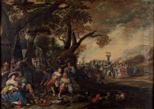 Scene De Banquet Avec L'adoration Du Veau D'or by Antonie Palamedesz