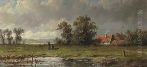 Figures resting in a polder landscape