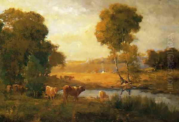 Cows Watering near the Farm - view 1