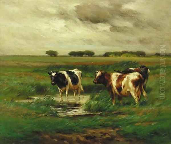 Cows Watering in a Pasture - view 1