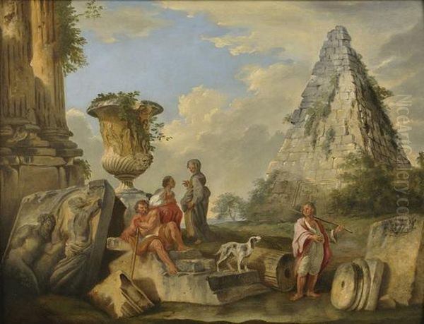 Predica Di Una Sibilla Con La Piramide Cestia E Il Vaso Medici, E Astanti - view 1