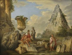 Predica Di Una Sibilla Con La Piramide Cestia E Il Vaso Medici, E Astanti by Giovanni Niccolo Servandoni