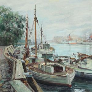 Harbour Scenry With Fishing Boats by Robert Panitzsch