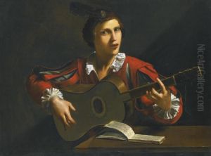 A Guitar-player Seated In An Interior by Pietro Paolini