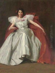 Portrait of Annette Gardner, seated full-length, in a white dress by John William Whiteley