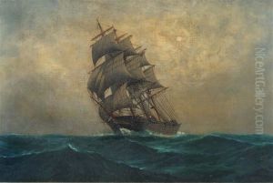 A Clipper In Full Sail In Moonlit Waters A Clipper In Full Sail In Moonlit Waters