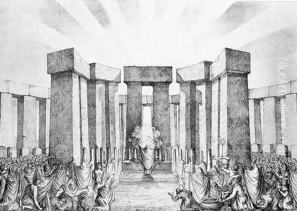 Druids Sacrificing to the Sun in their Temple called Stonehenge, from a plan of Stonehenge by Dr Stukeley in the Ashmolean Museum, Oxford, engraved and pub. by the artist - view 1