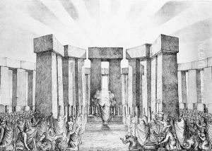 Druids Sacrificing to the Sun in their Temple called Stonehenge, from a plan of Stonehenge by Dr Stukeley in the Ashmolean Museum, Oxford, engraved and pub. by the artist by Nathaniel Whittock