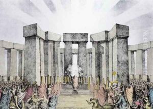 Druids Sacrificing to the Sun in their Temple called Stonehenge, from a plan of Stonehenge by Dr Stukeley in the Ashmolean Museum, Oxford, engraved and pub. by the artist 2