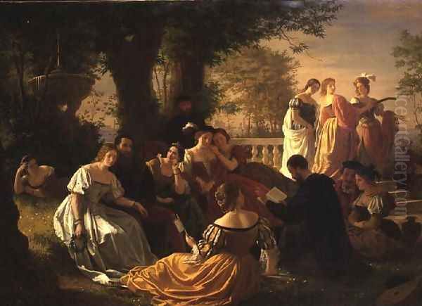 Venetian Party Reading in a Garden - view 1