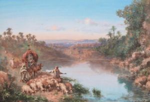 Palanquin Et Moutons Au Bord De L'oued