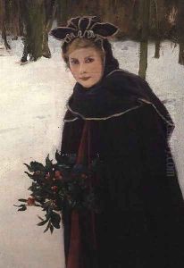 Winter - Portrait of a girl in a winter landscape by Harry van der Weyden