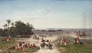 Persians Skirmishing In The Desert by Alberto Pasini