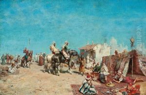 Arab Merchants At A Market By The City Walls by Alberto Pasini