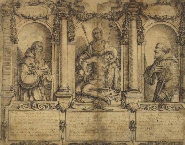 Pieta: The Madonna Supporting 
The Dead Christ With The Instruments Of The Passion, Flanked By Saints 
Francis Of Paola And Francis Of Assisi - view 1