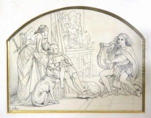 (1821-1901) The Harpist by Joseph Noel Paton