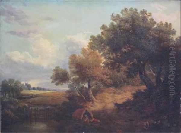Country Lane, With Gypsies In The Foreground - view 1