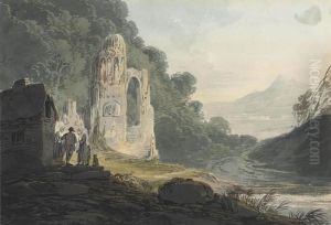 Figures Conversing Beside A Ruined Church by William Payne