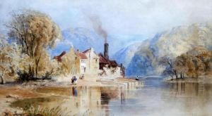 A Riverside Watermill, Possibly In Wales