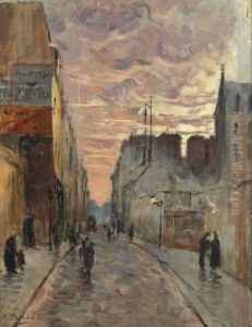 A Bustling Street At Dusk by Charles Francois Pecrus