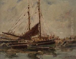 Bateaux Au Port by Charles Francois Pecrus
