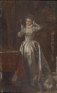 Interieur Mit Junger Frau Vor Dem Spiegel. by Charles Francois Pecrus