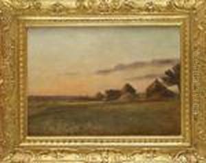 Les Meules Dans Le Soleil Couchant by Charles Francois Pecrus