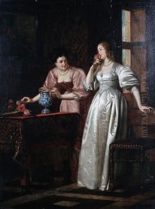 Arranging Flowers by Charles Francois Pecrus