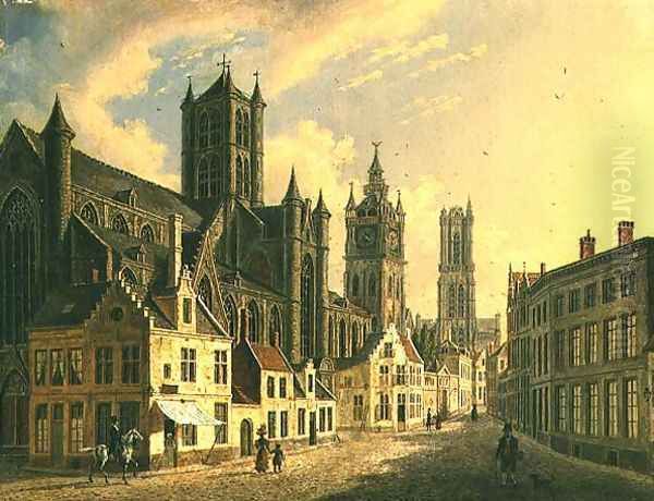 Town View with Figures on a Cobbled Street - view 1