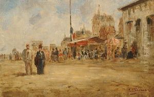 The Market Square, Villers. by Charles Francois Pecrus
