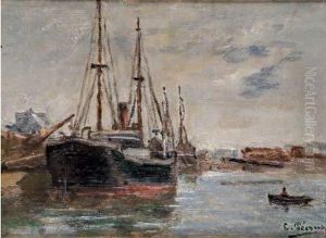 Cargo A Quai Dans Le Bassin De Deauville, Circa 1895 by Charles Francois Pecrus