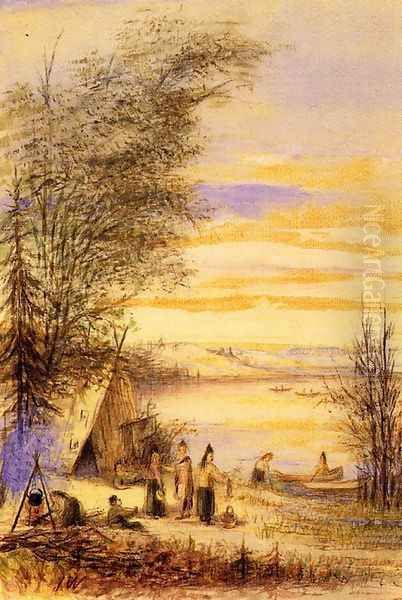 Indian Encampment by the Lake - view 1