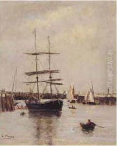 La Sortie De La Touques Entre Deauville Et Trouville, Vers 1885. by Charles Francois Pecrus
