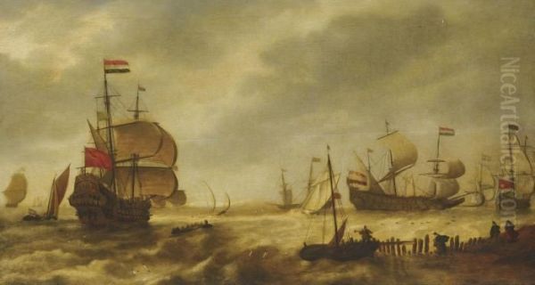 The Departing Dutch Fleet At The Mouth Of A Harbour - view 1