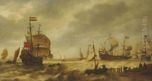 The Departing Dutch Fleet At The Mouth Of A Harbour by Bonaventura, the Elder Peeters
