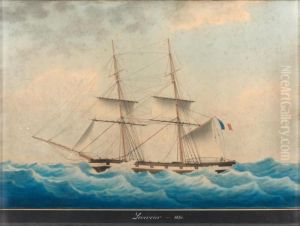 Vue De Travers, Babord Armure Par Mer Forte De La Goelette <leverrier> by Joseph Honore Maxime Pellegrin
