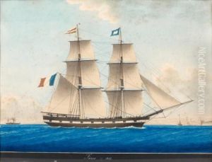 Vue De Travers, Tribord Armure 
Par Mer Calme De La Corvette <fame> Sous Voile, Se Dirigeant Vers Le 
Port Fortifie De Marseille by Joseph Honore Maxime Pellegrin