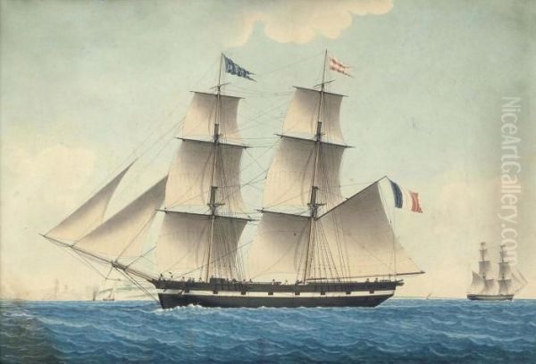 The French Brig
L'adela Under Full Sail In The Mediterranean Off Marseilles - view 1