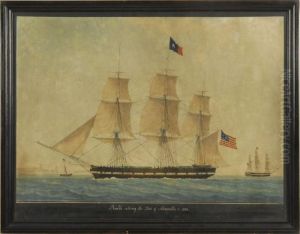 Portrait Of The American Three-masted Ship by Joseph Honore Maxime Pellegrin