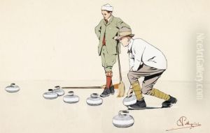 Zwei Herren Beim Curling