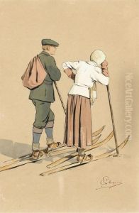 Die Skifahrer by Carlo Pellegrini