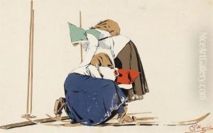 Zwei Frauen Beim Anschnallen Der Skis