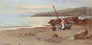 Evening shore scene with figures