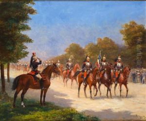 La Revue Du Regiment De Dragons A Cheval by Paul Emile Leon Perboyre