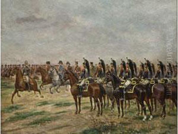 Spalier Der Franzosischen
Kavallerie Beim Vorbeitritt Eines Generals Im Gefolge Von Hohem Militar
Zu Pferde - view 1