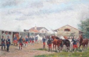 French Cuirassiers Boarding For Manuvers by Paul Emile Leon Perboyre