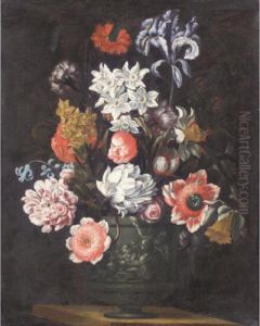 Still Life Of Various Flowers In An Urn by Bartolome Perez