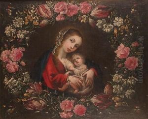 The Virgin And Child Surrounded By A Garland Of Flowers And Goldfinches