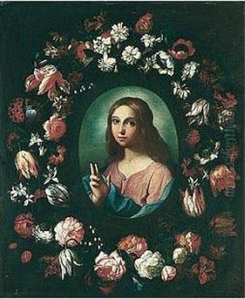 The Youthful Christ Blessing, Surrounded By A Garland Of Flowers - view 1