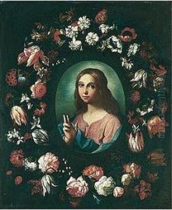 The Youthful Christ Blessing, Surrounded By A Garland Of Flowers